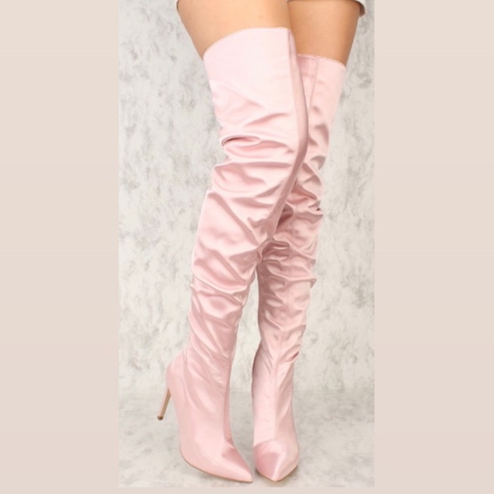 Blush Pink Satin Thigh High Boots Cape Robbin